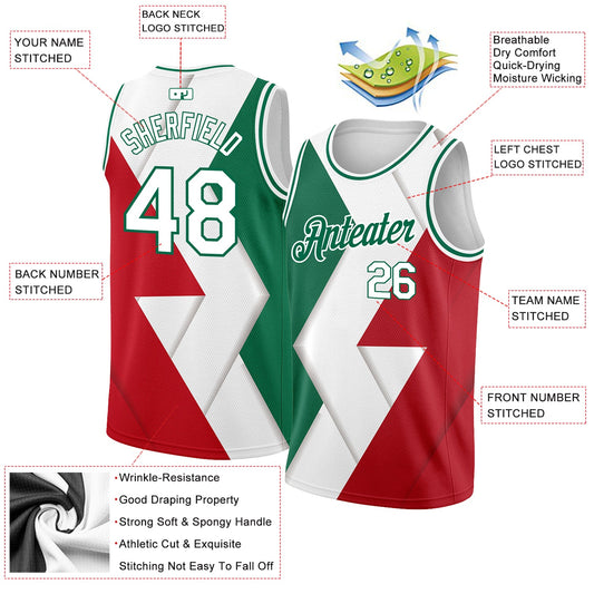 Custom Kelly Green White-Red 3D Mexico Authentic Basketball Jersey - Sky-Custom