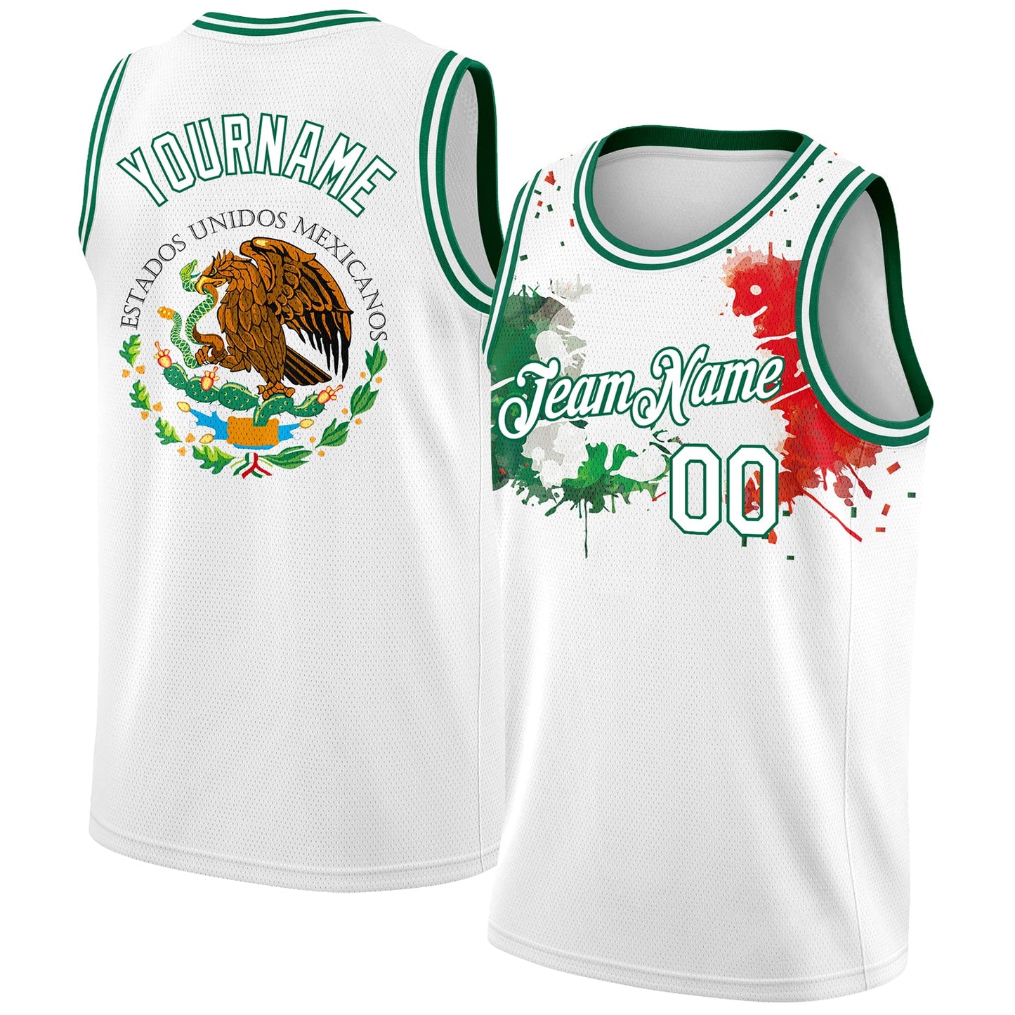 Custom White Kelly Green-Red 3D Mexican Flag Splashes Authentic Basketball Jersey - Sky-Custom