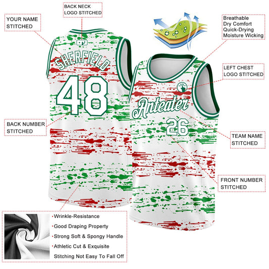Custom White Kelly Green-Red 3D Mexico Authentic Basketball Jersey - Sky-Custom