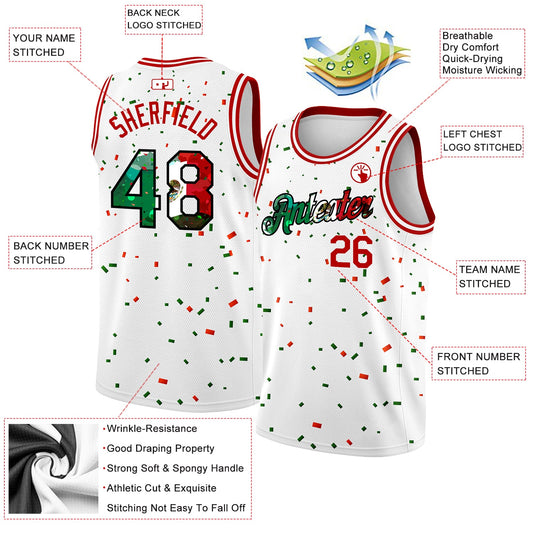 Custom White Mexican Flag Red-Kelly Green-Black 3D Authentic Basketball Jersey - Sky-Custom