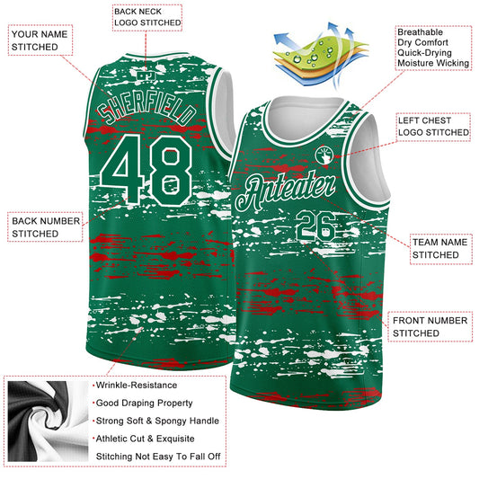 Custom Kelly Green-Red-White 3D Mexico Authentic Basketball Jersey - Sky-Custom