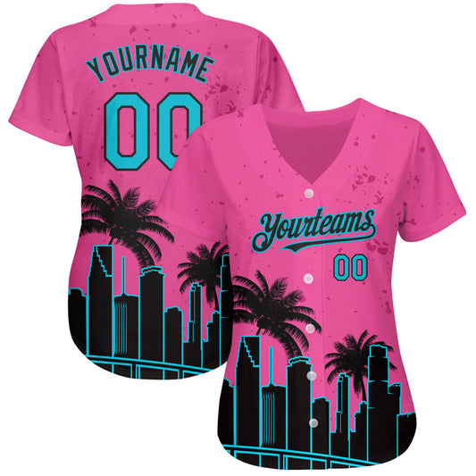 Custom Pink Lakes Blue-Black 3D Miami Palm Trees City Edition Authentic Baseball Jersey - Sky-Custom