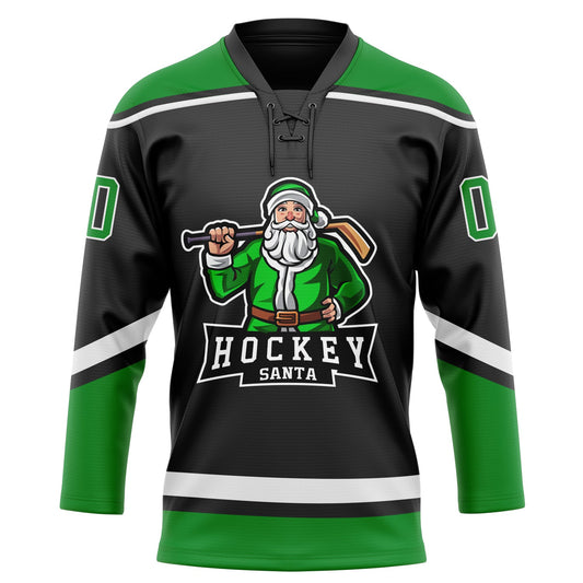 Custom Black Grass Green-White Christmas Santa Claus 3D Hockey Lace Neck Jersey - Sky-Custom