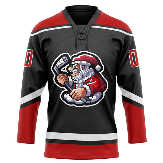 Custom Black Red-White Christmas Santa Claus 3D Hockey Lace Neck Jersey - Sky-Custom