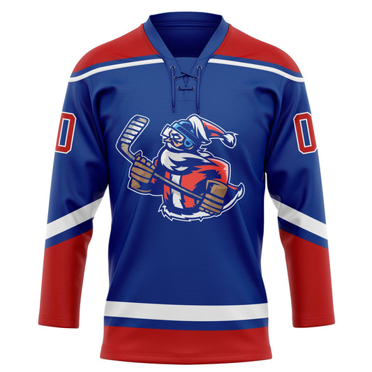 Custom Royal Red-White Christmas Santa Claus 3D Hockey Lace Neck Jersey - Sky-Custom