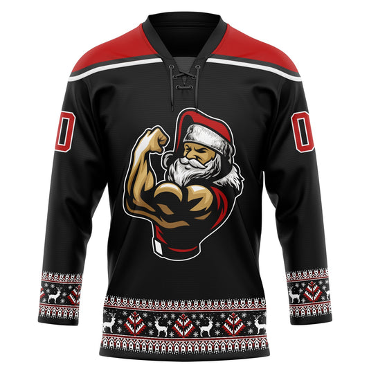 Custom Black Red-White Christmas Santa Claus 3D Hockey Lace Neck Jersey - Sky-Custom