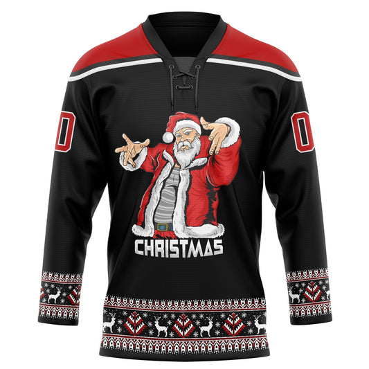 Custom Black Red-White Christmas Santa Claus 3D Hockey Lace Neck Jersey - Sky-Custom