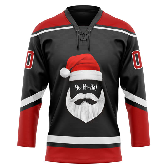 Custom Black Red-White Christmas Santa Claus 3D Hockey Lace Neck Jersey - Sky-Custom