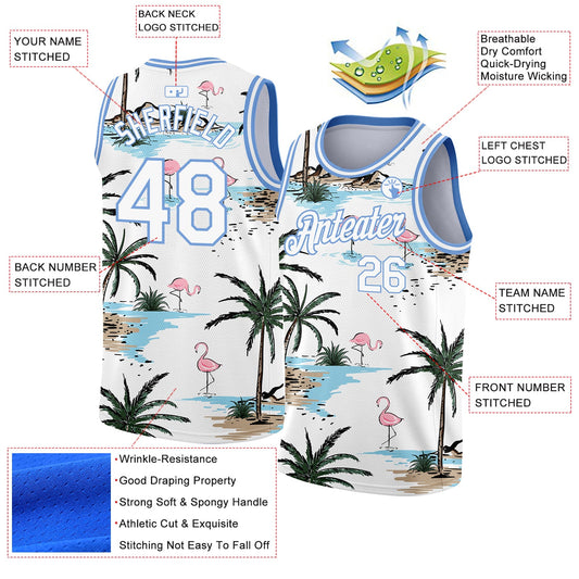 Custom White Light Blue 3D Pattern Tropical Hawaii Palm Trees Authentic Basketball Jersey - Sky-Custom