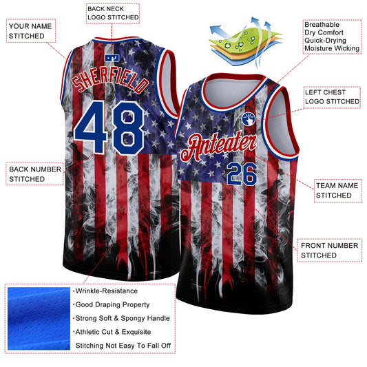 Custom White Royal-Red 3D American Flag Fashion Authentic Basketball Jersey - Sky-Custom