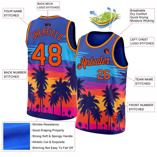 Custom Royal Orange-Navy 3D Pattern Tropical Hawaii Palm Trees Authentic Basketball Jersey - Sky-Custom