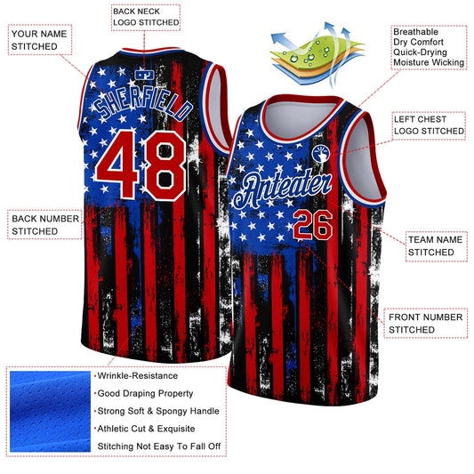 Custom Black Red-Royal 3D American Flag Fashion Authentic Basketball Jersey - Sky-Custom