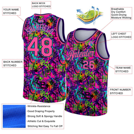 Custom Graffiti Pattern Pink Black-Lakes Blue 3D Grunge Art Authentic Basketball Jersey - Sky-Custom