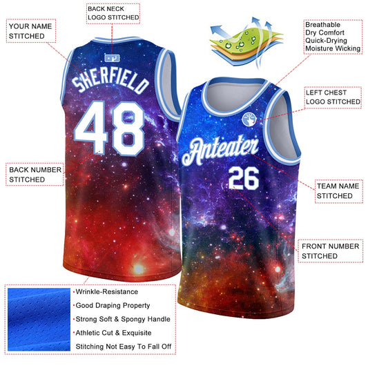 Custom Galactic White-Light Blue 3D Authentic Basketball Jersey - Sky-Custom