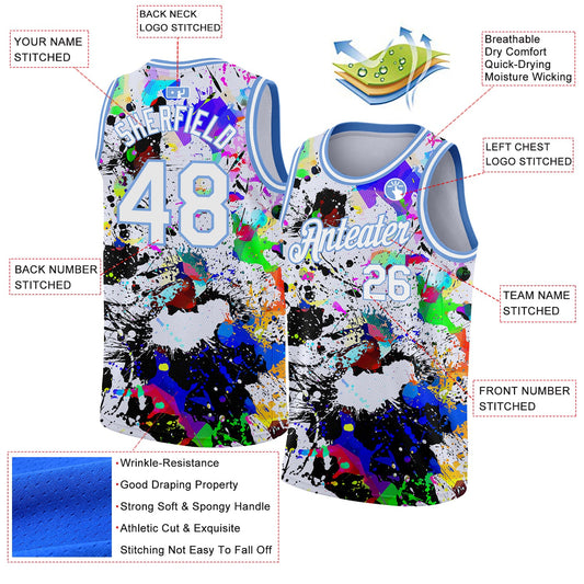 Custom Graffiti Pattern White-Light Blue 3D Grunge Art Authentic Basketball Jersey - Sky-Custom