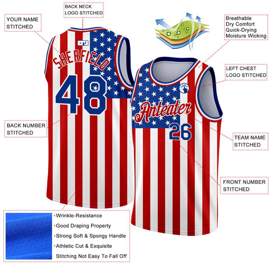 Custom White Royal-Red 3D American Flag Fashion Authentic Basketball Jersey - Sky-Custom