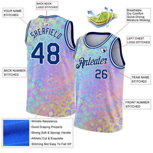 Custom Pink Royal-White 3D Pattern Design Leopard Print Authentic Basketball Jersey - Sky-Custom