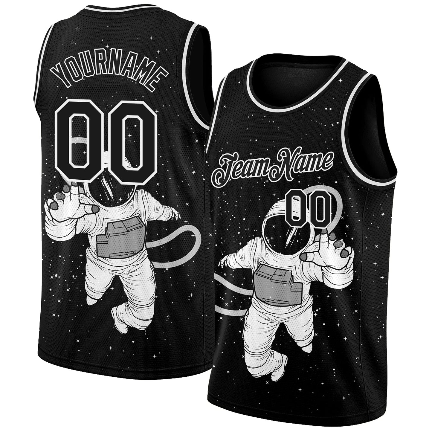Custom Black White 3D Pattern Design Astronaut Authentic Basketball Jersey - Sky-Custom