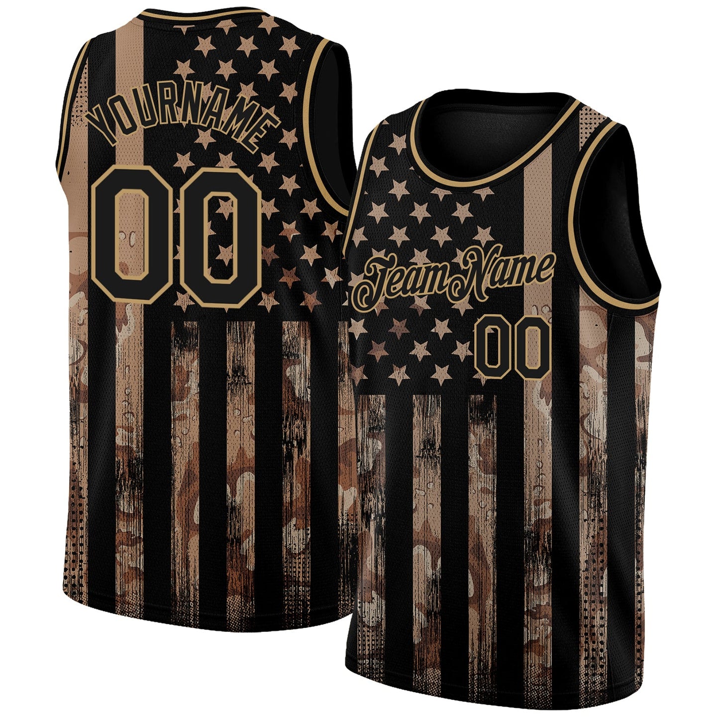 Custom Camo Black-Old Gold 3D American Flag Fashion Authentic Salute To Service Basketball Jersey - Sky-Custom