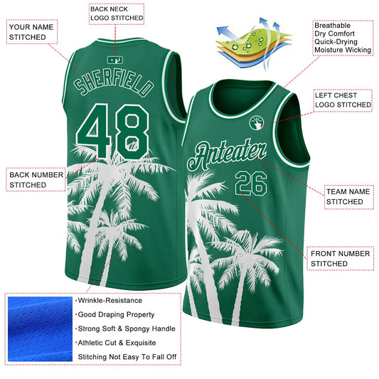 Custom Kelly Green White 3D Pattern Tropical Hawaii Coconut Trees Authentic Basketball Jersey - Sky-Custom