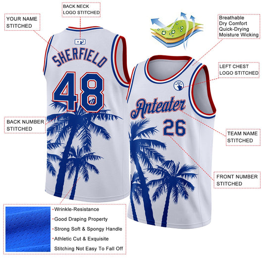 Custom White Royal-Red 3D Pattern Tropical Hawaii Coconut Trees Authentic Basketball Jersey - Sky-Custom