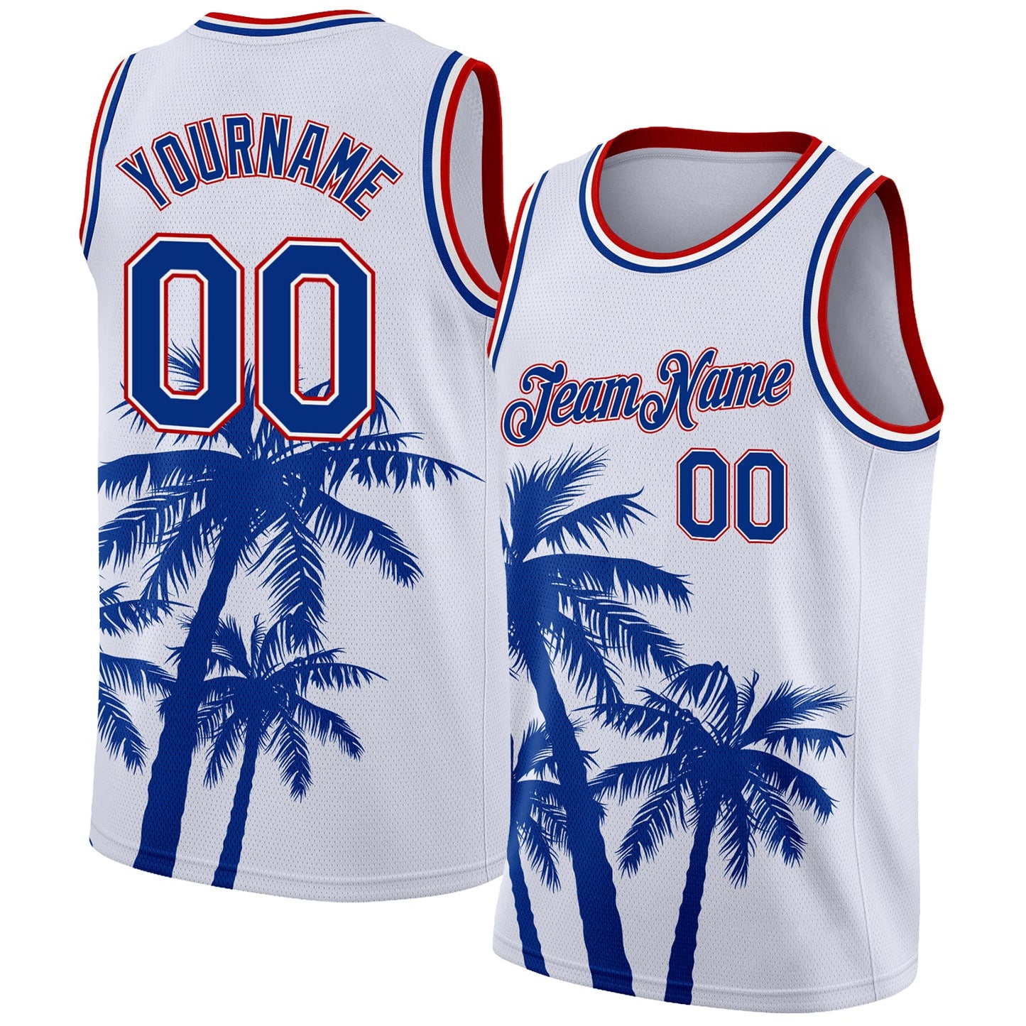 Custom White Royal-Red 3D Pattern Tropical Hawaii Coconut Trees Authentic Basketball Jersey - Sky-Custom