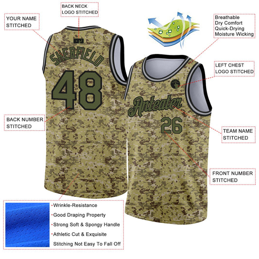 Custom Camo Olive-Black 3D Authentic Salute To Service Basketball Jersey - Sky-Custom