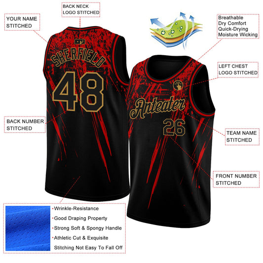 Custom Black Old Gold 3D Pattern Design Authentic Basketball Jersey - Sky-Custom