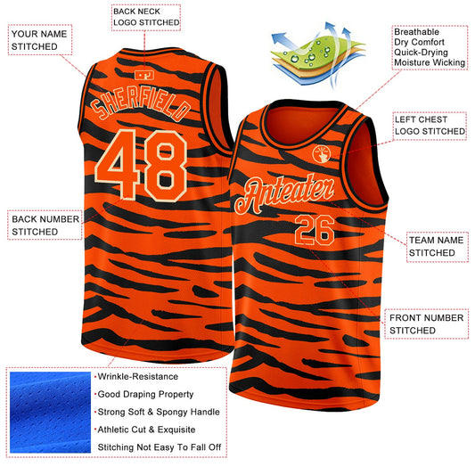 Custom Orange Cream 3D Pattern Design Tiger Print Authentic Basketball Jersey - Sky-Custom