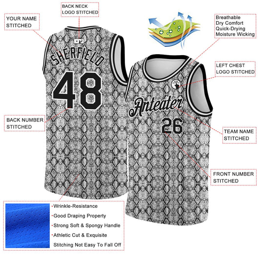 Custom Black White 3D Pattern Design Snakeskin Authentic Basketball Jersey - Sky-Custom