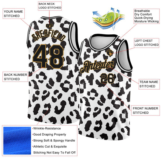 Custom White Black-Old Gold 3D Pattern Design Leopard Print Authentic Basketball Jersey - Sky-Custom