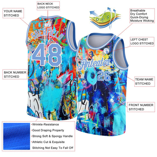 Custom Graffiti Pattern Light Blue-White 3D Grunge Art Authentic Basketball Jersey - Sky-Custom