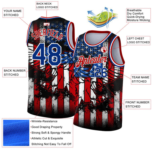 Custom Black Royal-Red 3D Eagle American Flag Authentic Basketball Jersey - Sky-Custom