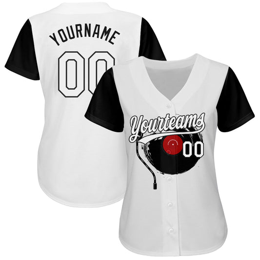 Custom White Black 3D Pattern Design Music Festival Vintage Vinyl Record Authentic Baseball Jersey - Sky-Custom