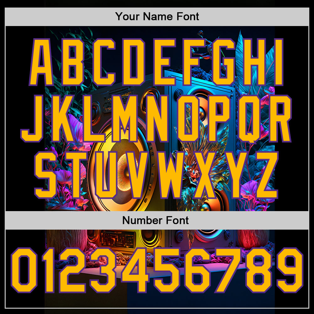 Custom Black Gold-Purple 3D Pattern Design Music Festival Vintage Speaker Music Sound System Authentic Baseball Jersey - Sky-Custom