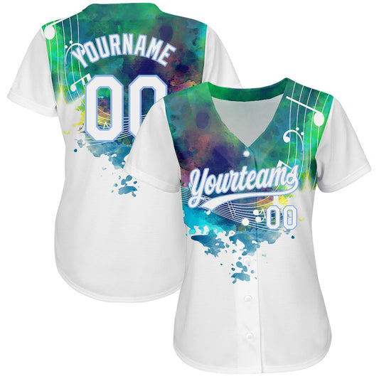 Custom White Light Blue 3D Pattern Design Music Festival Abstract Colorful Music Grunge Style Authentic Baseball Jersey - Sky-Custom