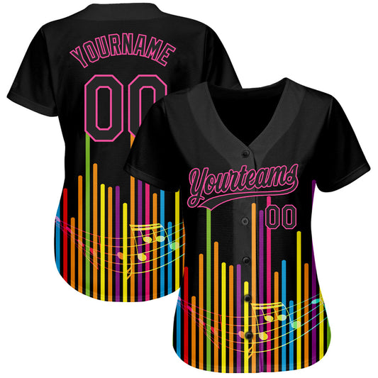 Custom Black Pink 3D Pattern Design Music Festival Abstract Music Soundwave Authentic Baseball Jersey - Sky-Custom