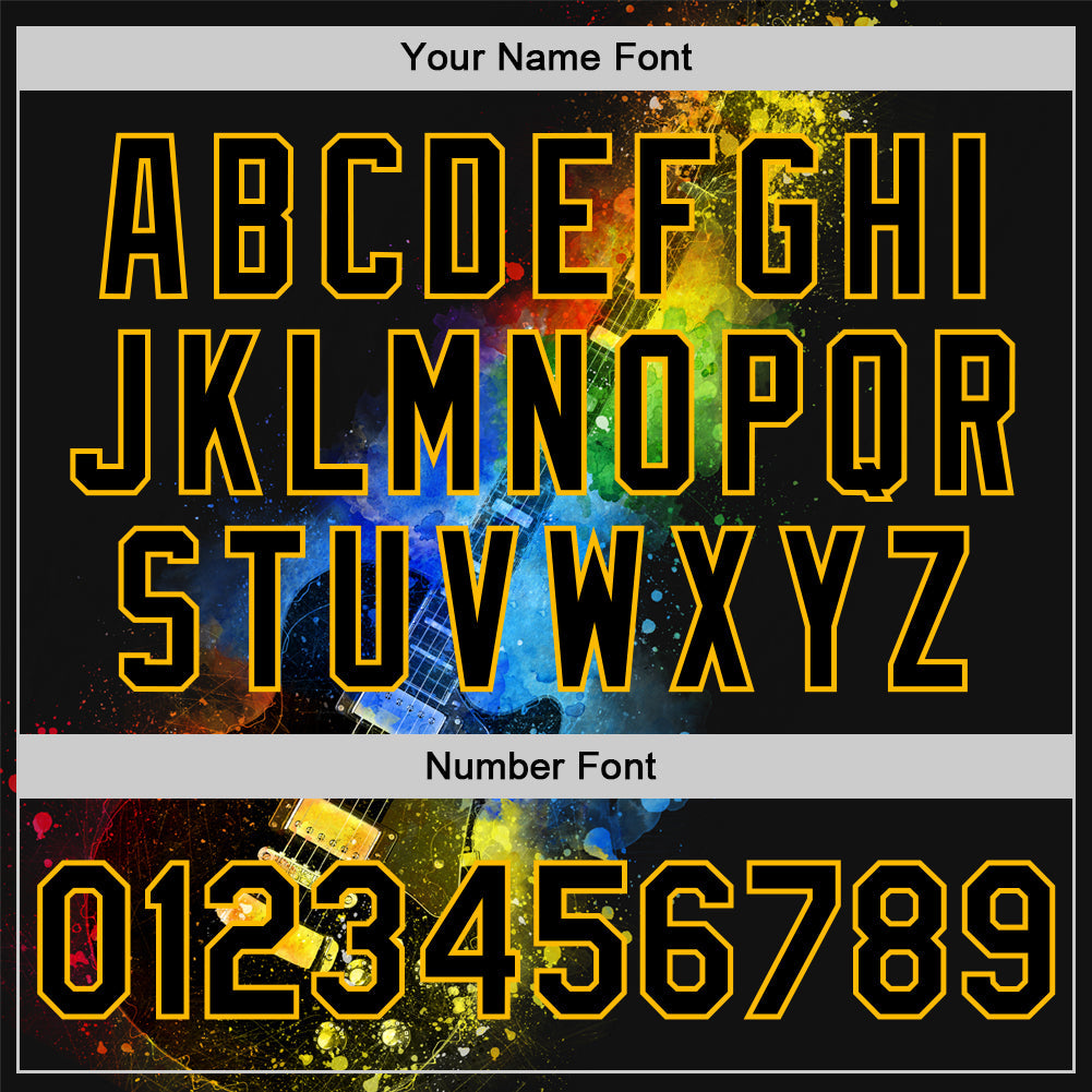 Custom Black Gold 3D Pattern Design Music Festival Guitar With Psychedelic Colors Authentic Baseball Jersey - Sky-Custom