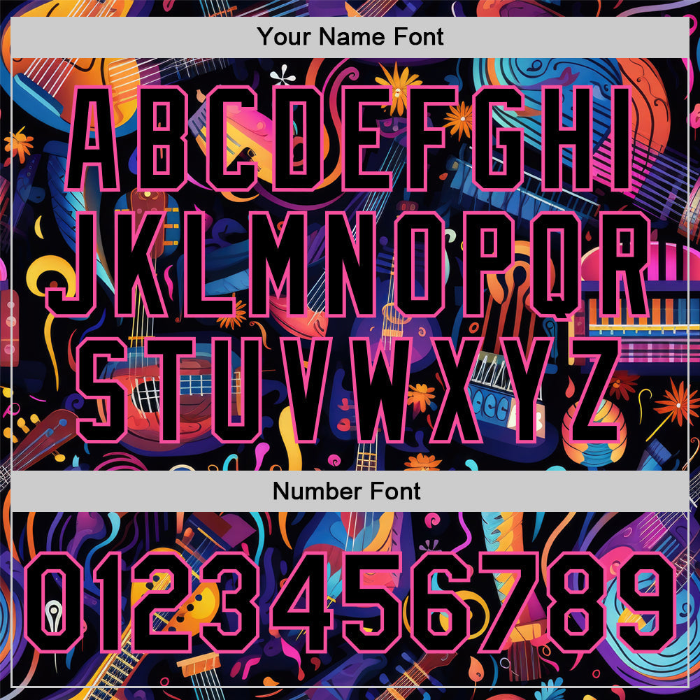 Custom Black Pink 3D Pattern Design Music Festival Musical Instruments Authentic Baseball Jersey - Sky-Custom