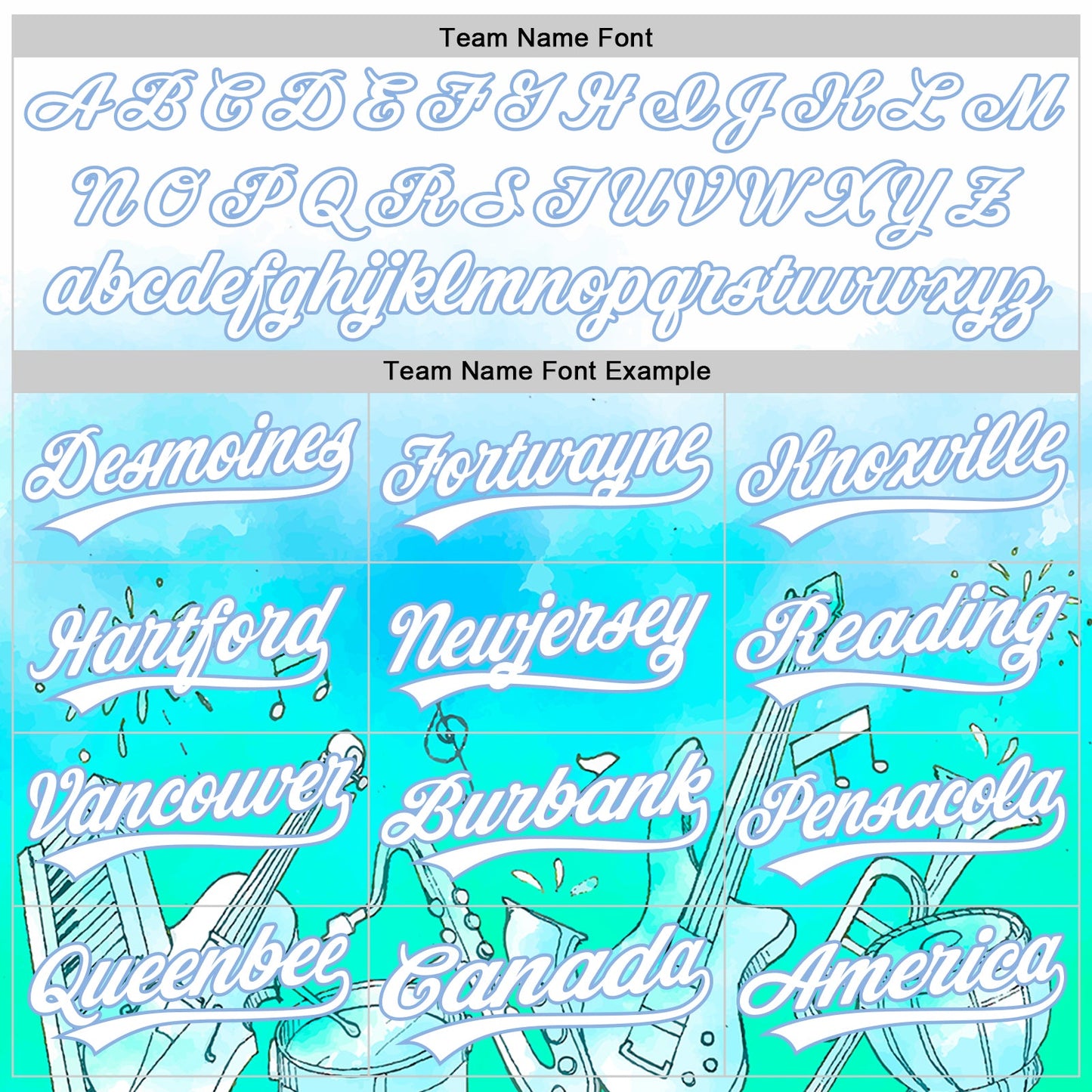Custom White Light Blue 3D Pattern Design Music Festival Musical Instruments Authentic Baseball Jersey - Sky-Custom