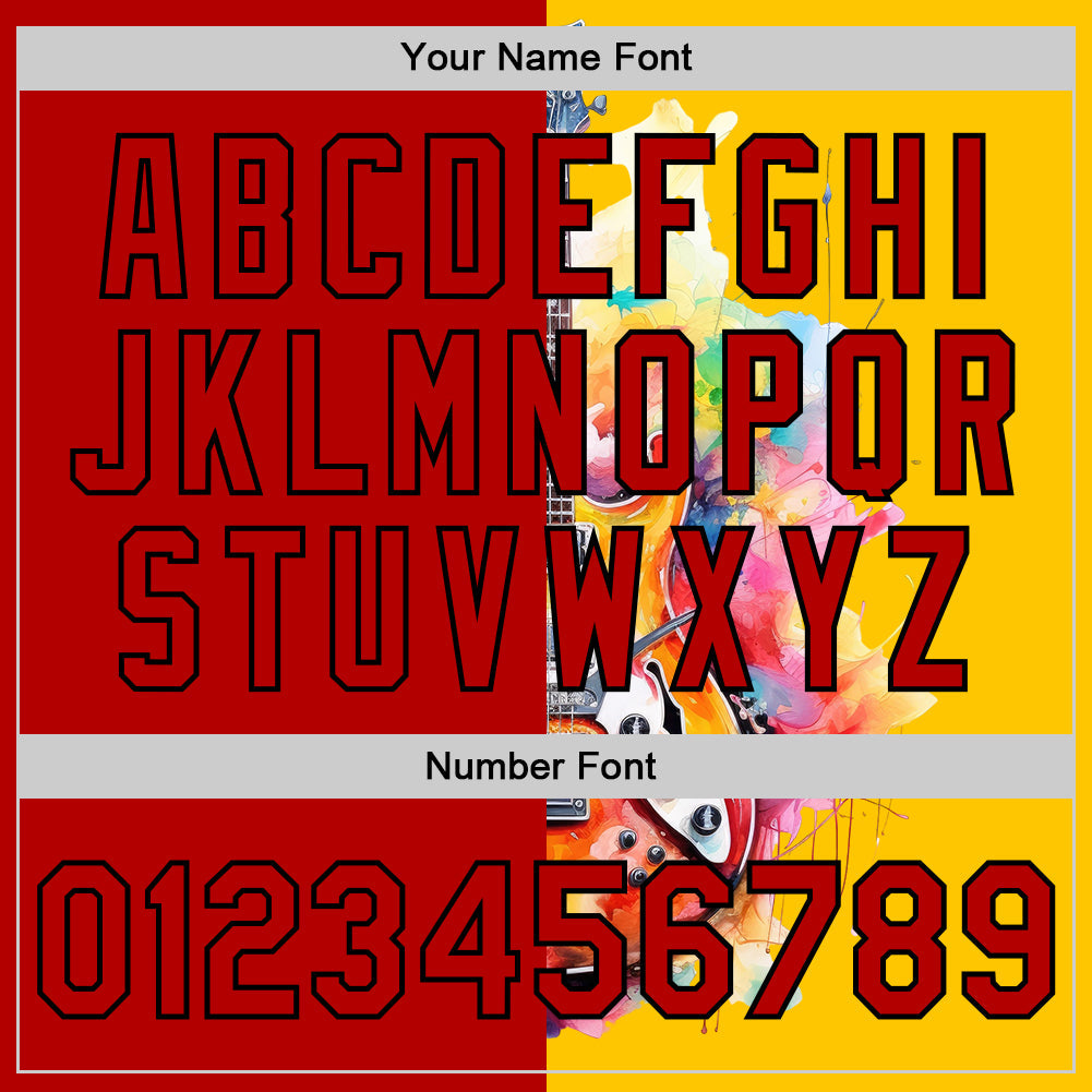 Custom Yellow Red-Black 3D Pattern Design Music Festival Watercolor Guitar Authentic Baseball Jersey - Sky-Custom