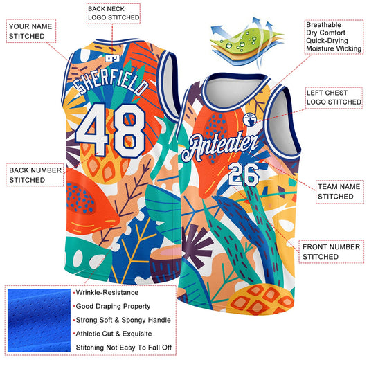 Custom White Royal 3D Pattern Abstract Tropical Hawaii Plant Authentic Basketball Jersey - Sky-Custom