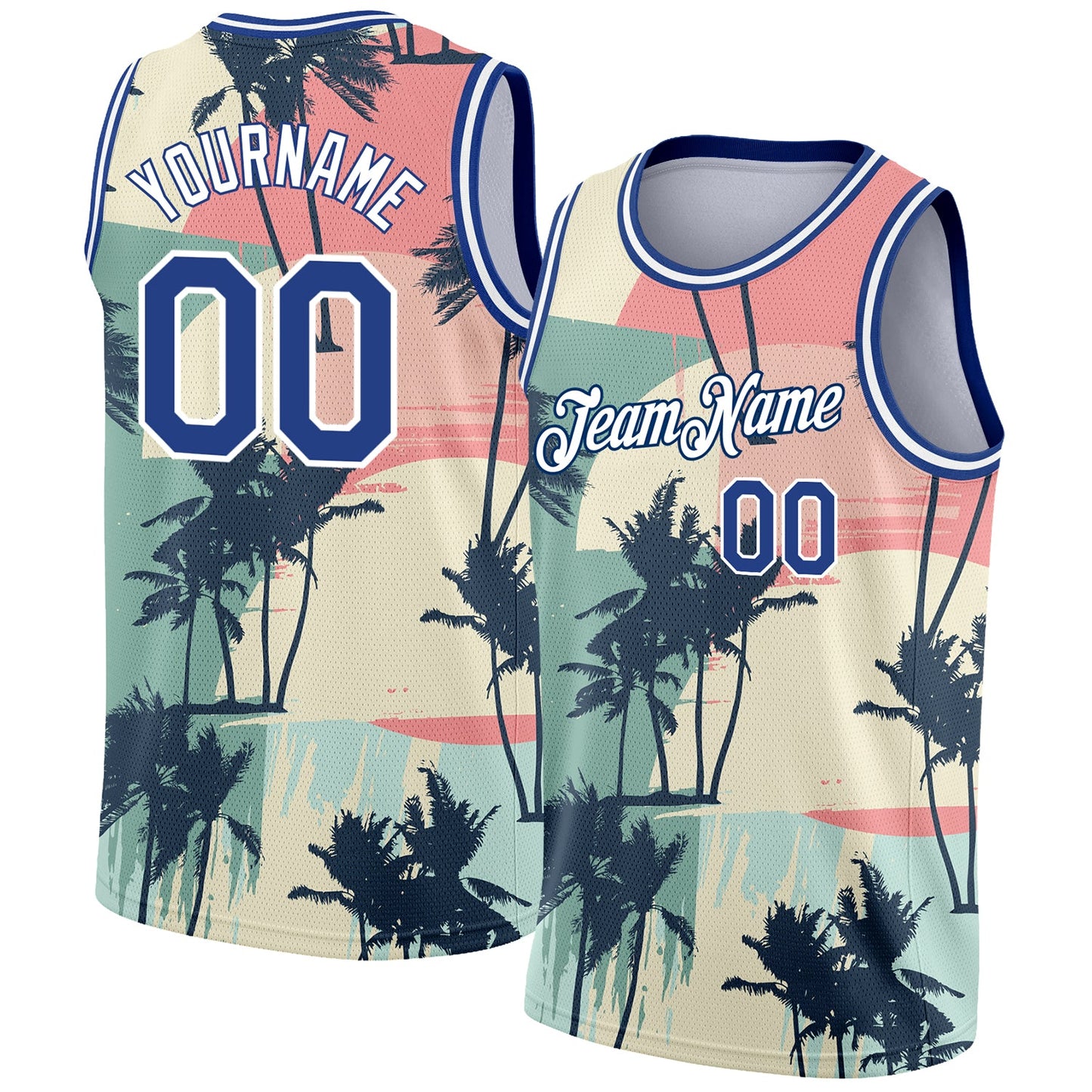 Custom Cream Royal-White 3D Pattern Tropical Hawaii Trees Authentic Basketball Jersey - Sky-Custom