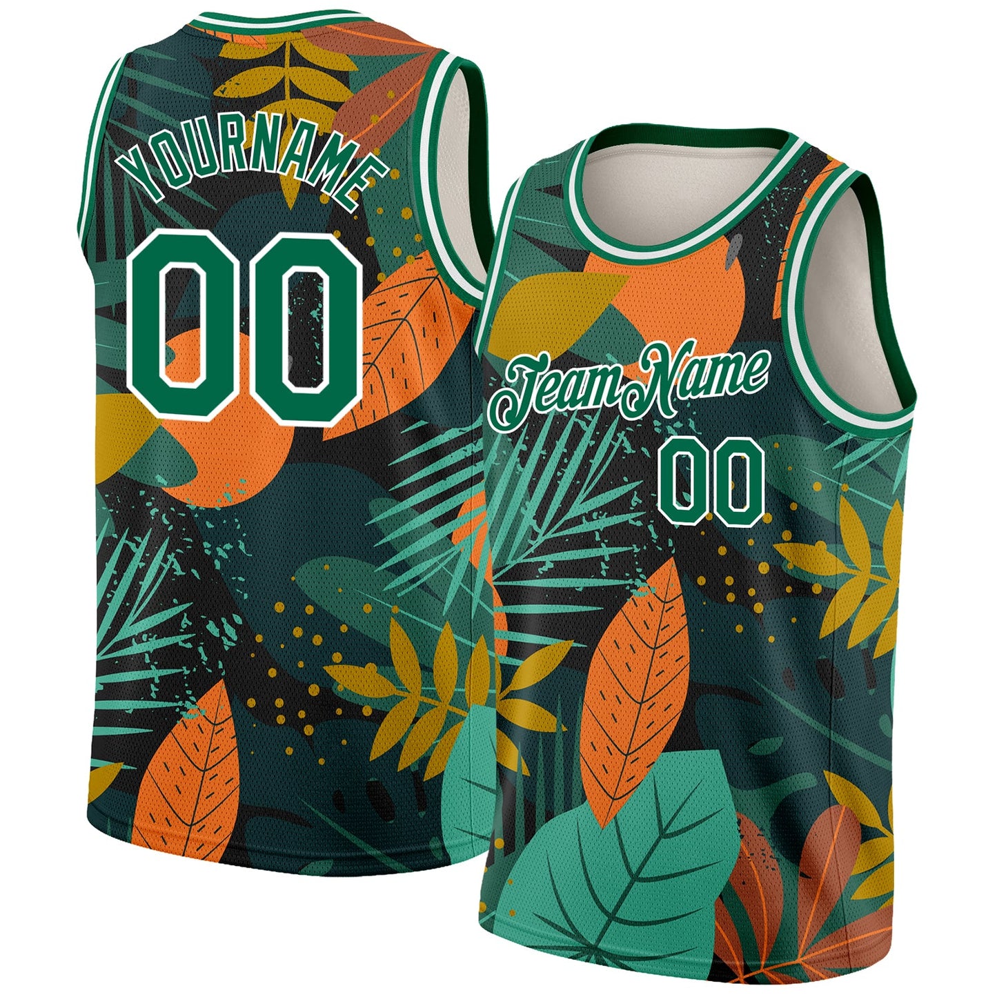Custom Black Kelly Green-White 3D Pattern Tropical Hawaii Leaves Authentic Basketball Jersey - Sky-Custom