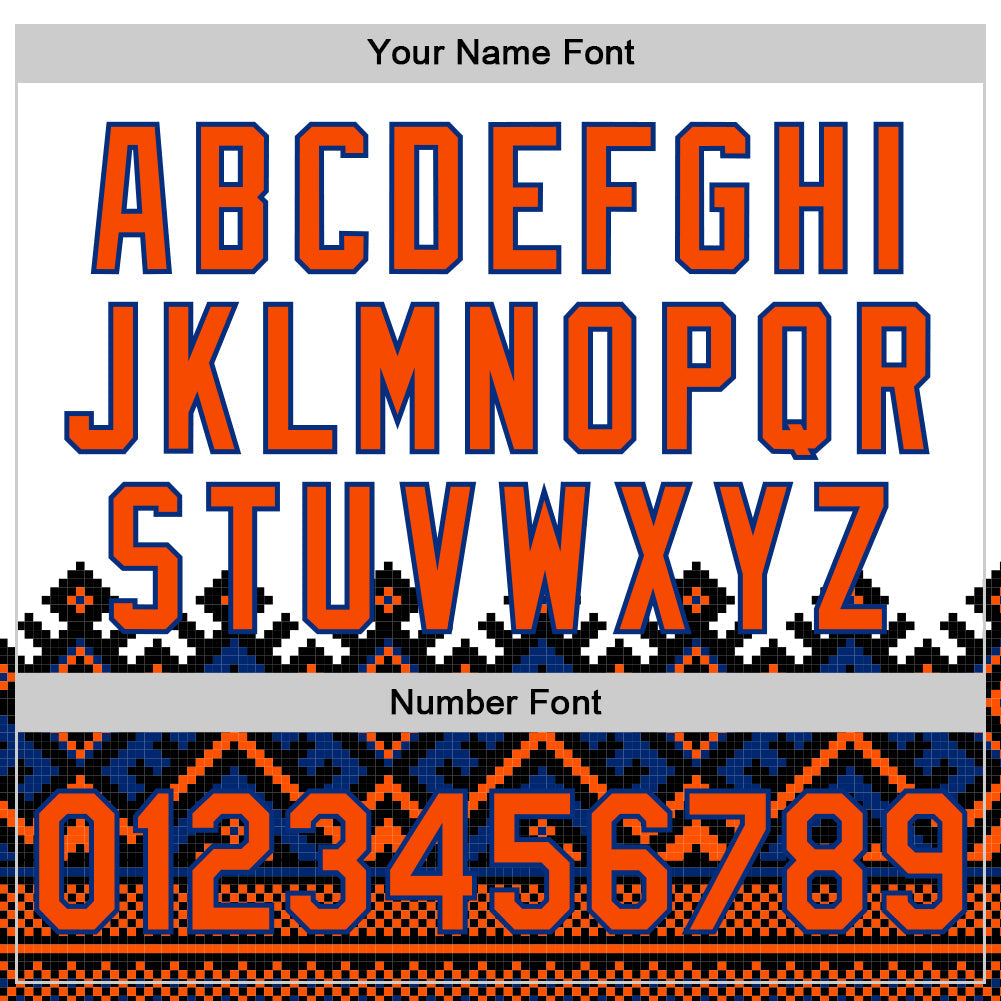 Custom White Orange-Royal 3D Pattern Design Traditional African Ethnic Style Authentic Baseball Jersey - Sky-Custom