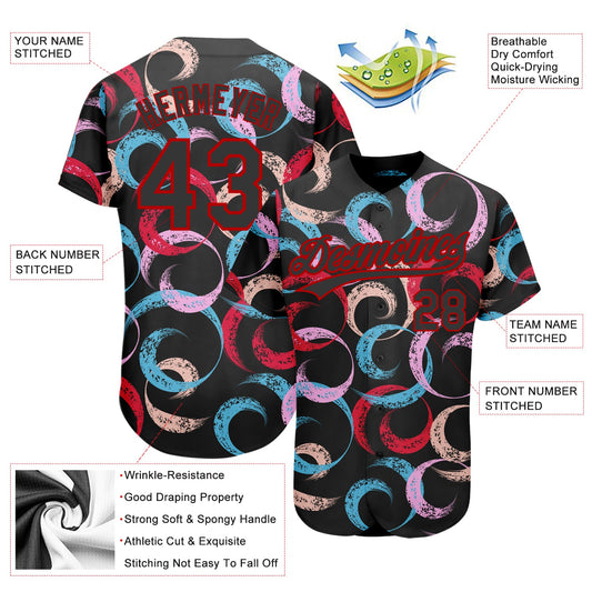 Custom Black Red 3D Pattern Design Abstract Grunge Art Authentic Baseball Jersey - Sky-Custom