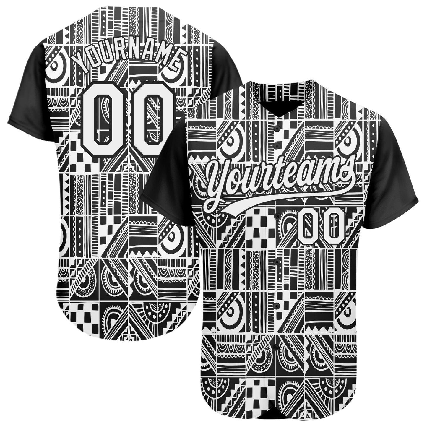 Custom Black White 3D Pattern Design Geometric Monochrome Mosaic Style Authentic Baseball Jersey - Sky-Custom