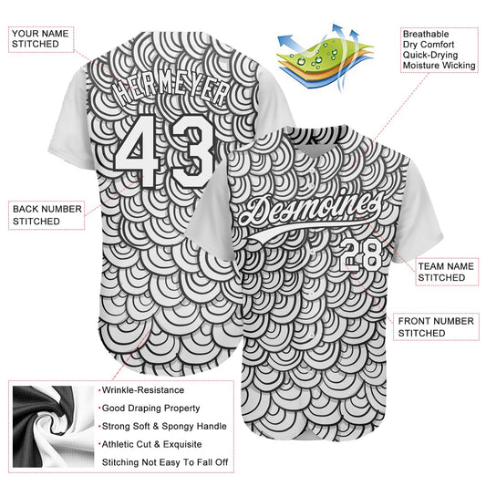 Custom White Black 3D Pattern Design Abstract Doodle Line Art Authentic Baseball Jersey - Sky-Custom