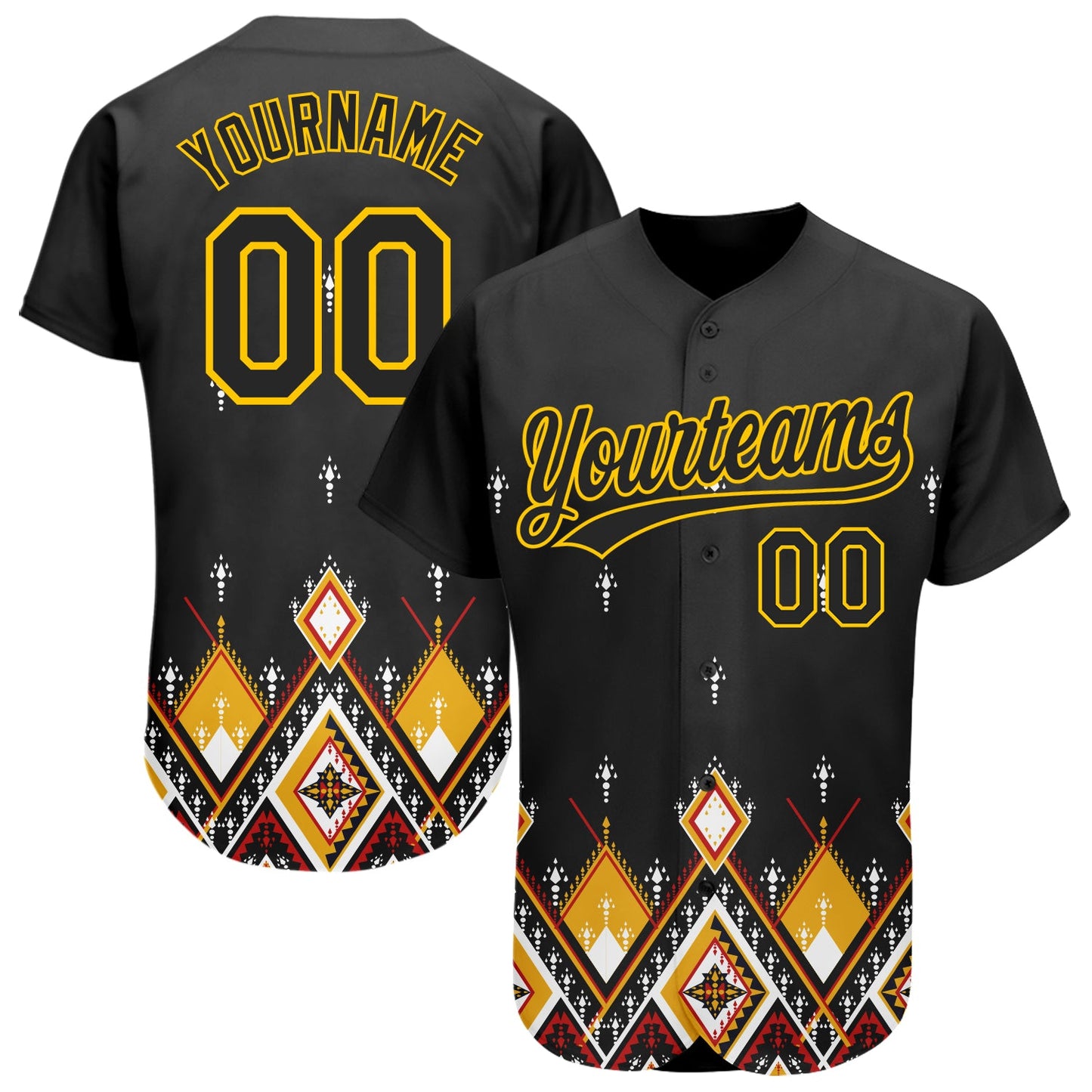 Custom Black Yellow 3D Pattern Design Geometric African Ethnic Style Authentic Baseball Jersey - Sky-Custom