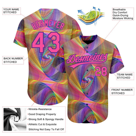 Custom Purple Pink 3D Pattern Design Abstract Fractal Style Authentic Baseball Jersey - Sky-Custom